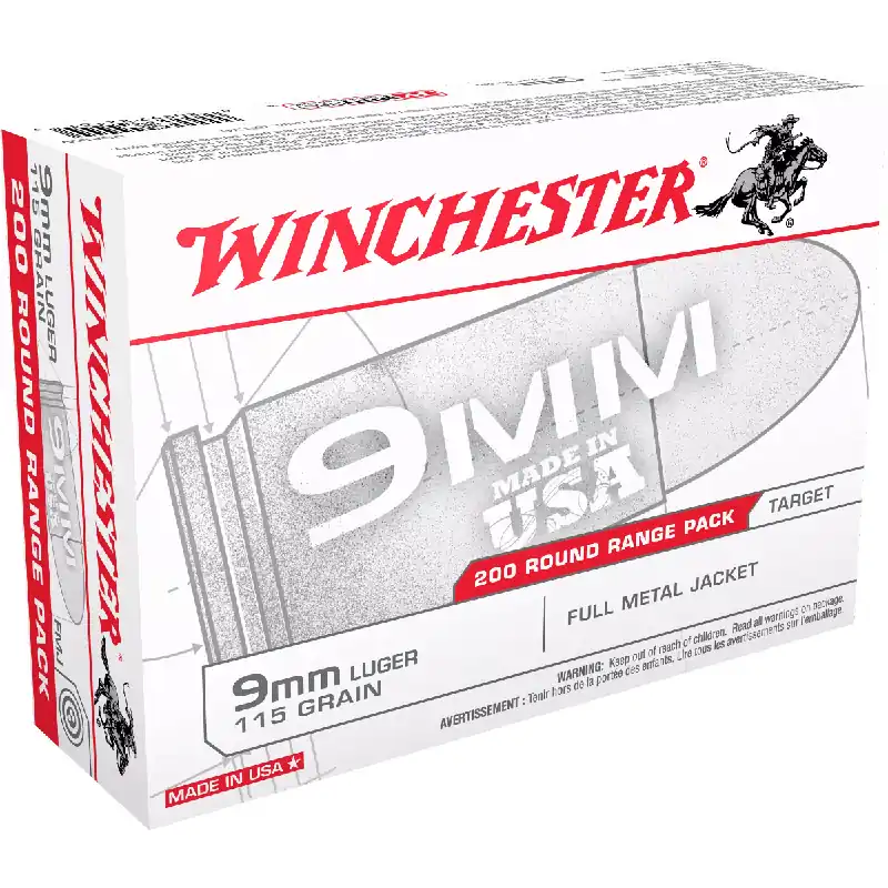 USA White Box Target 9mm 115 Grain FMJ Ammunition 200 Rounds