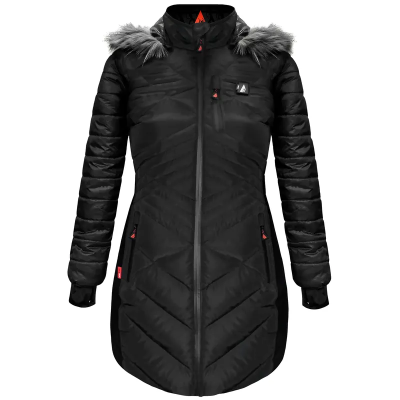 5V Battery Heated Long Puffer Jacket with Fur Hood - Women‘s