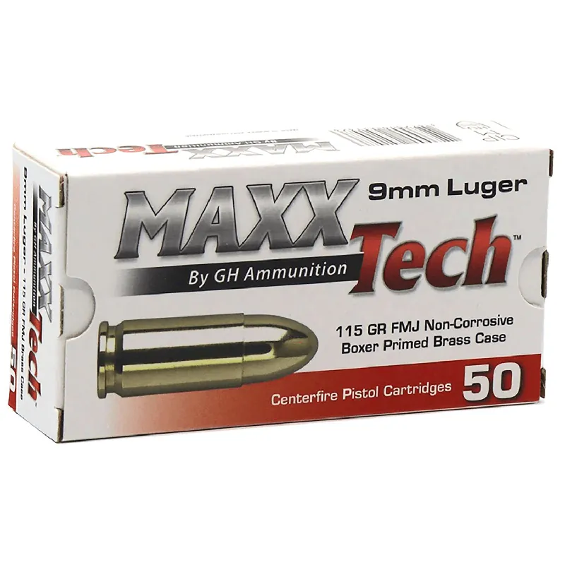 Brass Cased 9mm 115Grain FMJ Ammunition 50 Rounds