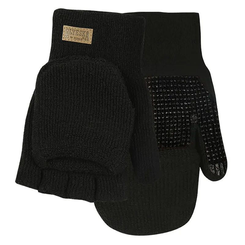 Alyeska Black Lined Knit Shell Half-Finger with Convertible Mitt Hood