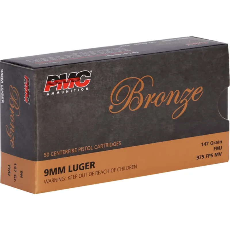 Bronze 9 mm 147 Grain FMJ Ammunition 50 Rounds
