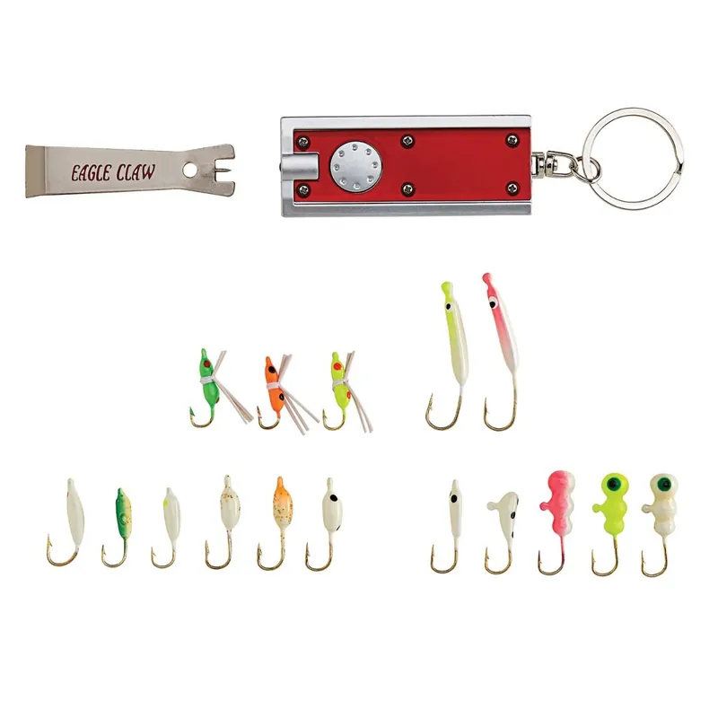 18 Piece Glow Ice Fishing Jig Kit