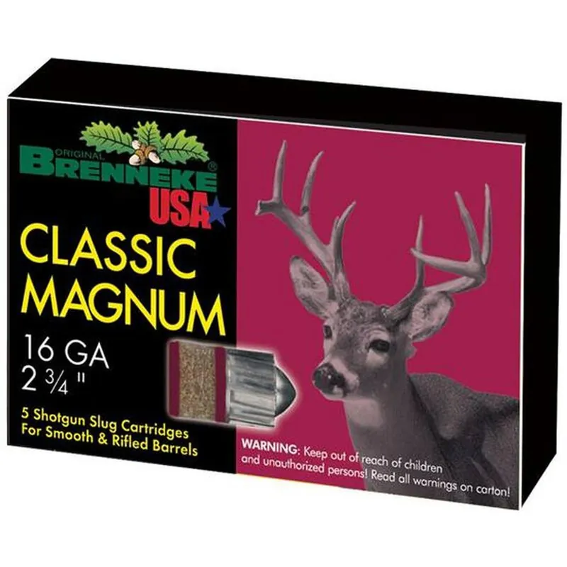 Brenneke SL-162CL Magnum Rifled Slug 16 Gauge 2.75" 1oz 5 Rounds