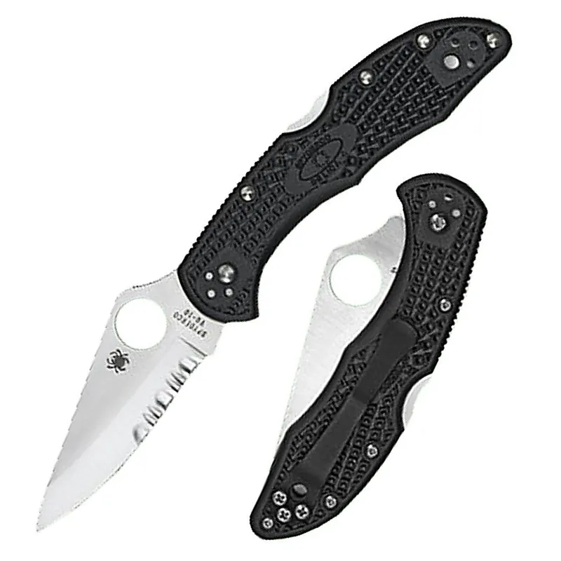 Spyderco C11PSBK Delica Lockback Knife, Black, 7.13-Inch
