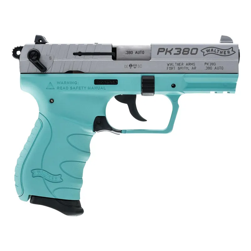 Walther PK380 .380ACP 3.66" Barrel SS Slide Angel Blue Frame 3-Dot Sights 8rd Mag