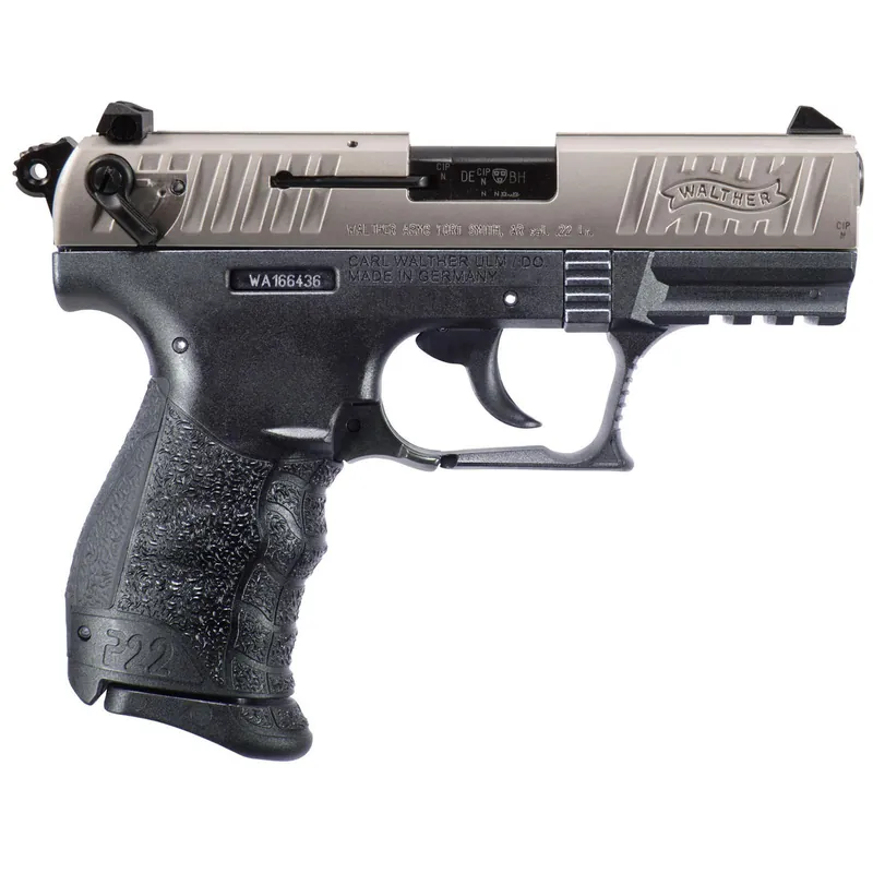 Walther P22 QD 22LR 3.42" Black Interchangeable Backstrap Grip Nickel Slide 10rd