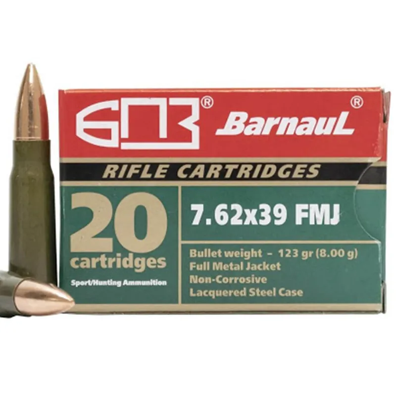 Barnaul AB762FMJ 7.62X39 123GR FMJ Steel Lacquered Case 20 Rounds