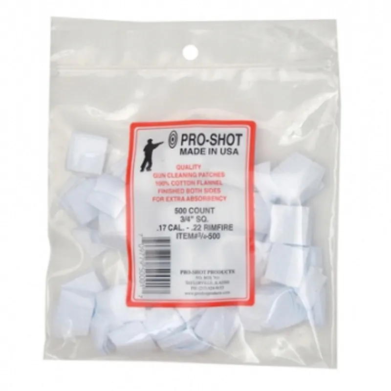 Pro-Shot .17-.22 Caliber Cotton Cleaning Patches 3/4" 500 Count, 3/4-500