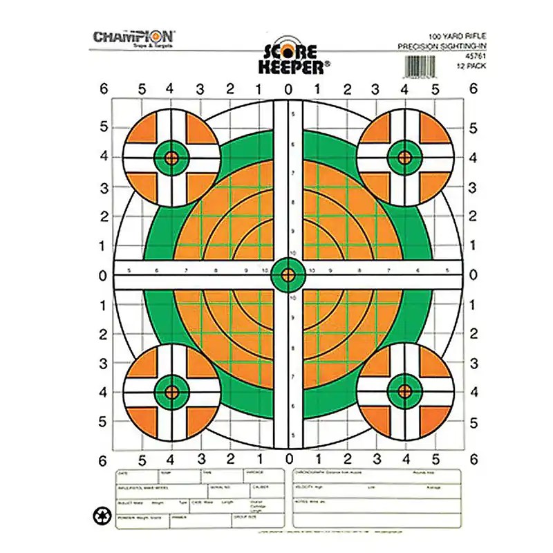 Champion Scorekeeper 100 Yd Rifle Target Orange/Green Bulls 12PK 45761