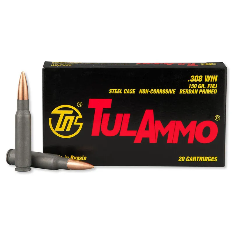 TulAmmo TA308150 .308 Win Steel Case 150 GR FMJ 20 Rounds