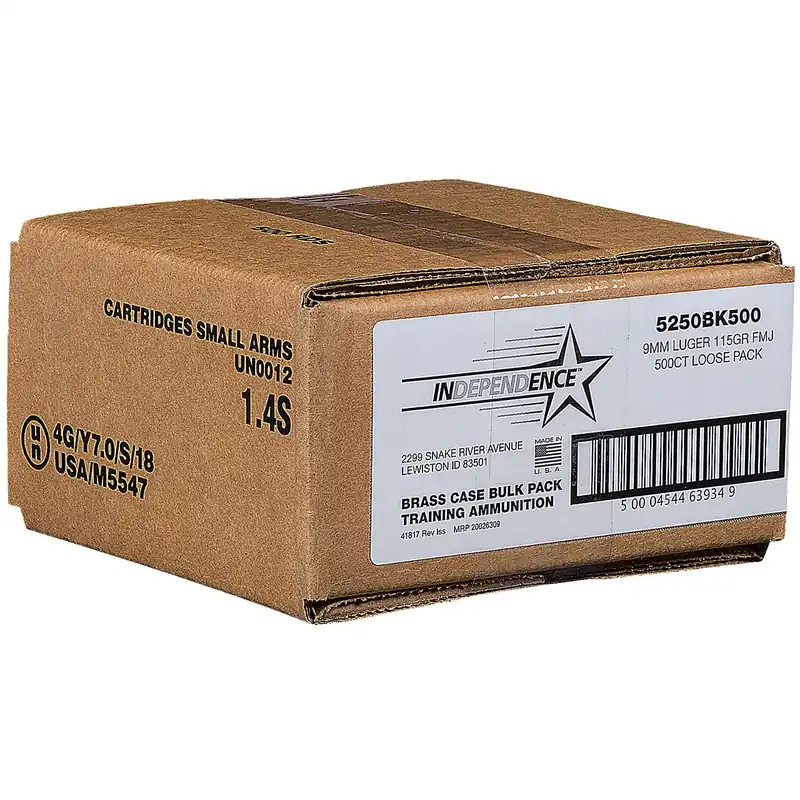 Federal Independence 5250BK500 9mm Luger 115 GR FMJ Bulk Loose Pack 500 Rounds