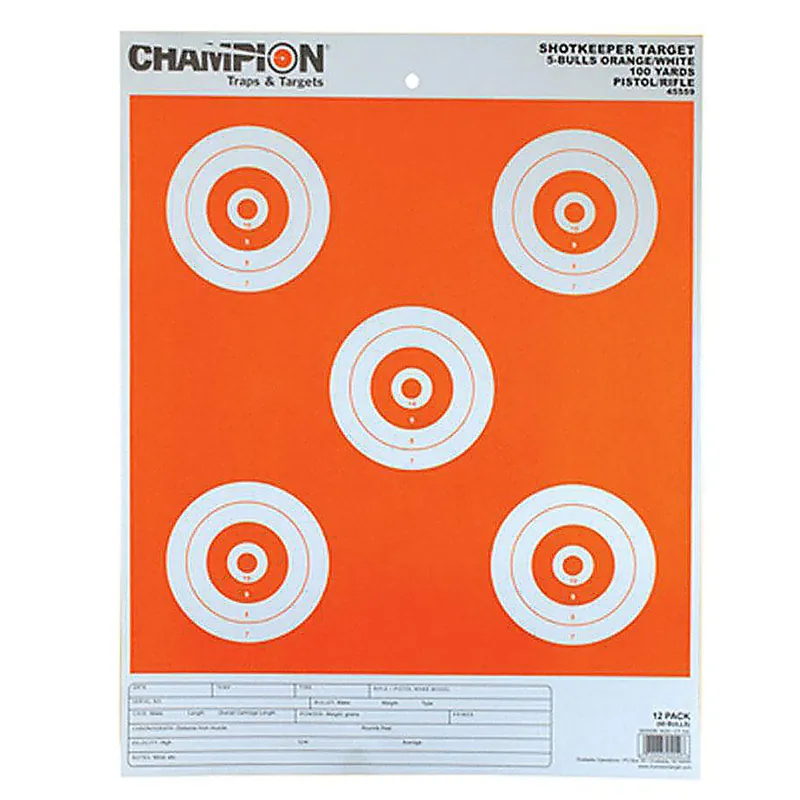 Champion Shotkeeper Targets 5-Bull White/Orange Large 12 Pack, 45559
