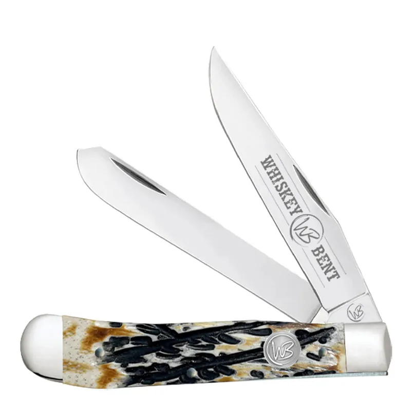 Whiskey Bent Carved Burnt Bone Trapper WB11-16 Bone Handle