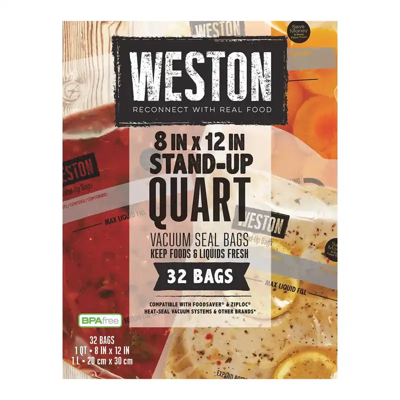 Weston Vacuum Sealer Bags, 8 in x 12 in, 32 Stand-Up Pre-cut Bags
