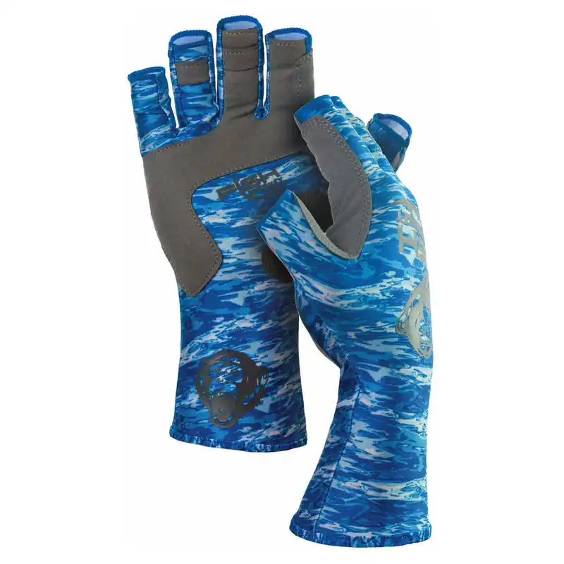 Fish Monkey Half-Finger Guide Glove Blue Water Camo 2XL