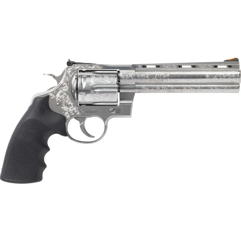 Colt Anaconda .44 Magnum Revolver 6" Barrel 6 Rounds Hogue Rubber Grips Engraved Semi-Bright Stainless Steel Finish