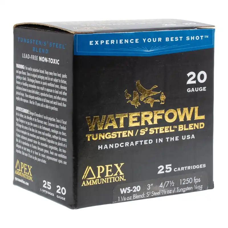 Apex Ammunition Waterfowl Tungsten/S3 Steel Blend 20ga. 3" 1-1/8oz, TSS Shot, 25 Rounds