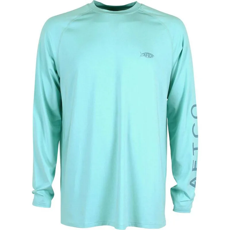 Aftco Samurai 2 LongBig Guy Samurai LS Performance Shirt Sleeve Sun Protection Shirt Bahama Heather 2X