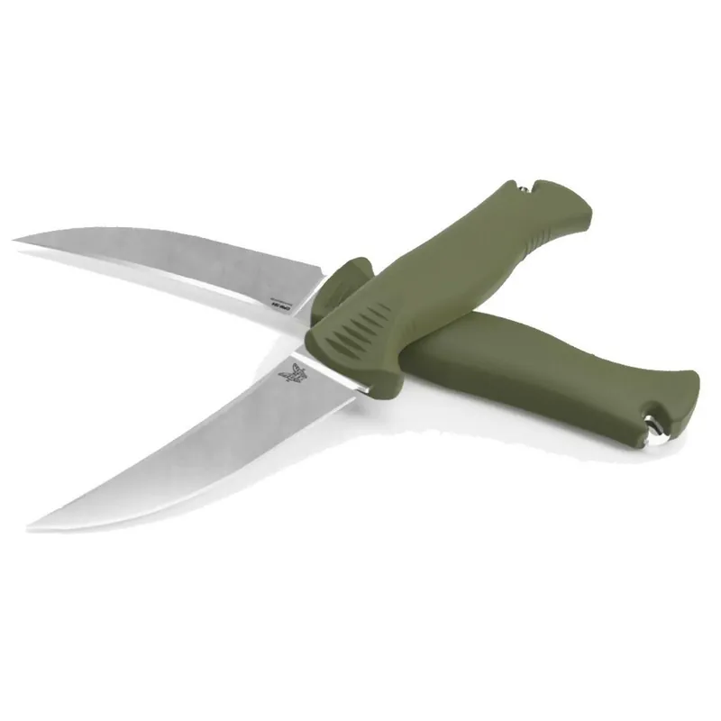 Benchmade Hunt Meatcrafter Fixed Blade 4.01" Stonewashed Trailing Point Dark Olive Santoprene