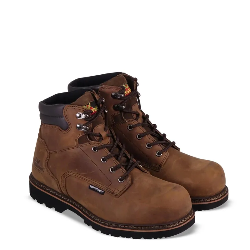Thorogood Mens V Waterproof 6" Crazyhorse Safety Toe Brown Boots 804-3236