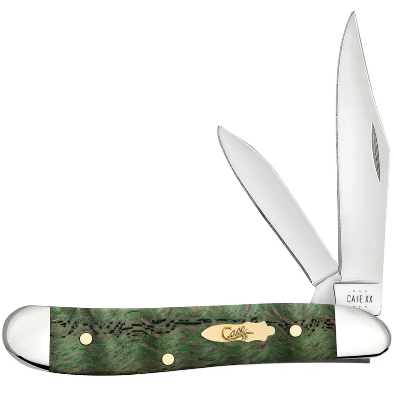 Case XX Peanut 64074 Kelly Green Curly Oak Stainless Folding Pocket Knife