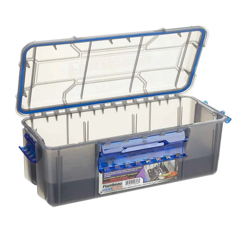 Flambeau Outdoors Zerust Max Spoon Trunk Hard Tackle Box Clear/Blue 63 Spoons