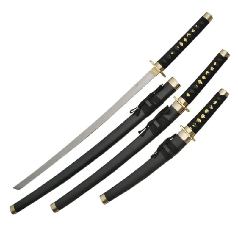 Szco 39.5" 3 PC Plain Black Samurai Set Black/gold