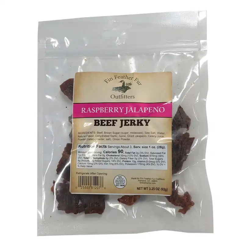 Fin Feather Fur Outfitters Raspberry Jalapeno Beef Jerky 3.25 Oz