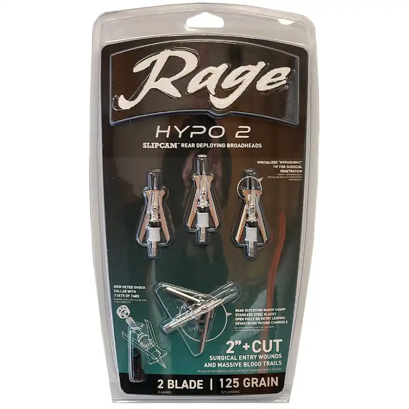 Rage Broadheads 2 Blade Hypo 2 2″ Expandable Cut Hypodermic 125 Grain 4 Pack