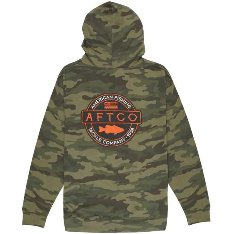 Aftco Bass Patch Pullover Hoodie Forest Camo L