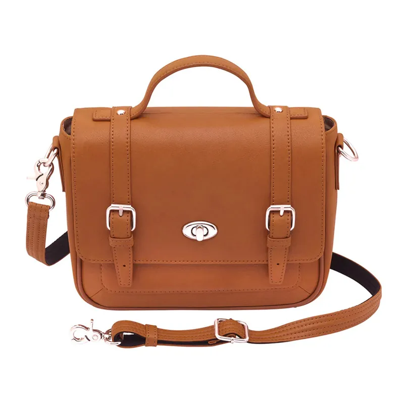 GTM Classic School Girl Satchel Crossbody Saddle Brown