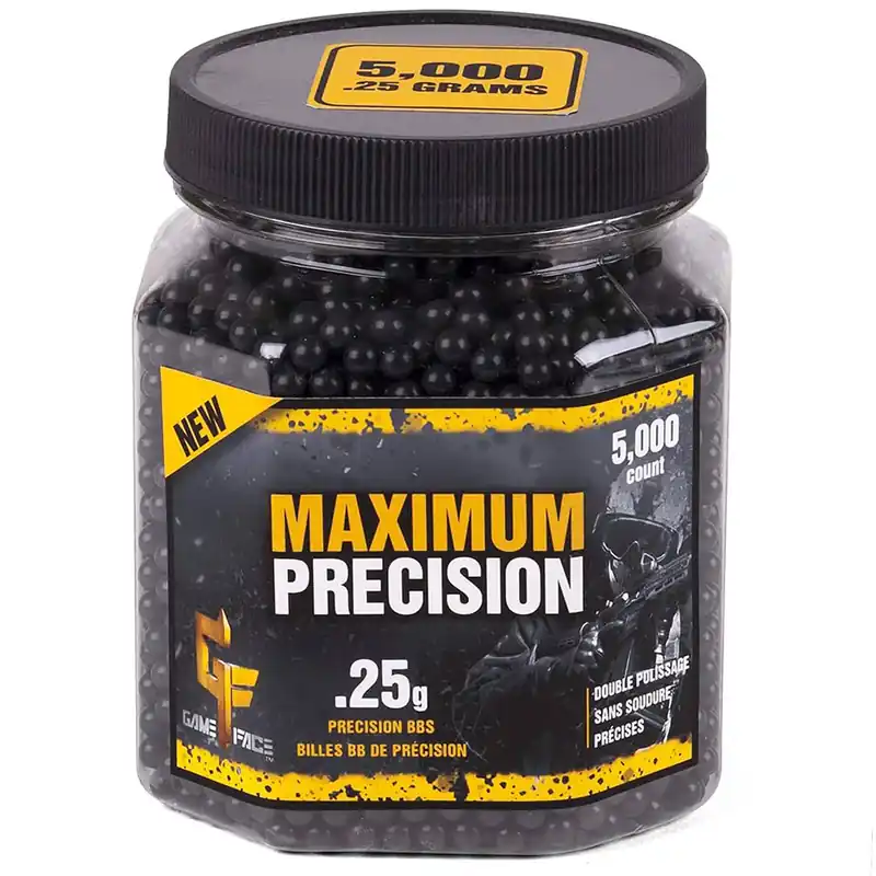 Game Face Maximum Precision 6mm Airsoft BB .25 Gram Black Pack of 5,000