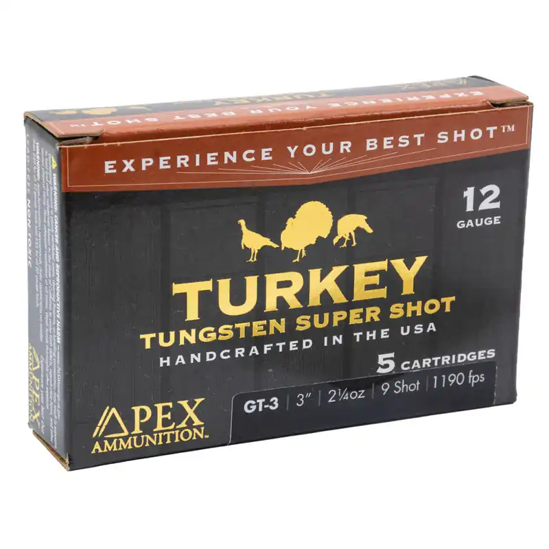 Apex Ammunition GT-3 Turkey Tungsten Super Shot, 12ga. 3" 2-1/4oz. 9 Shot 5 Rounds