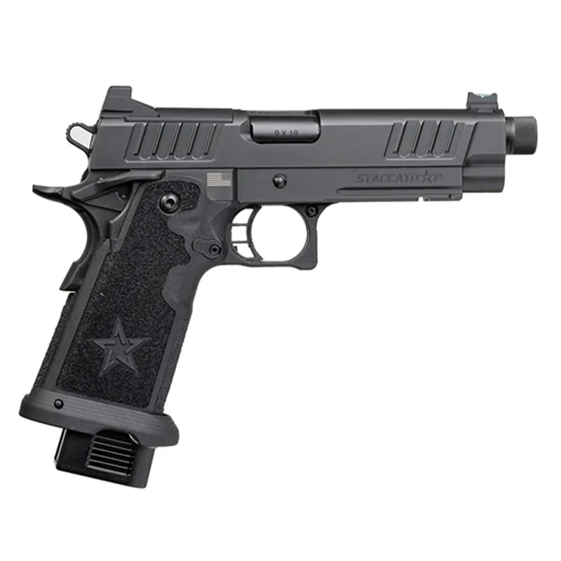 Staccato P Dpo 5" Threaded 9Mm Blackout Tac Texture Grip 2X17 Rnd Mags