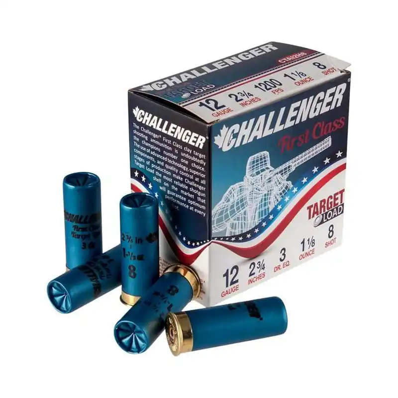 Challenger Ammunition 250 Challenger Target Load 12GA 2 3/4" Shotgun Shell Ammo 12 Gauge 8 Shot 25 Rounds
