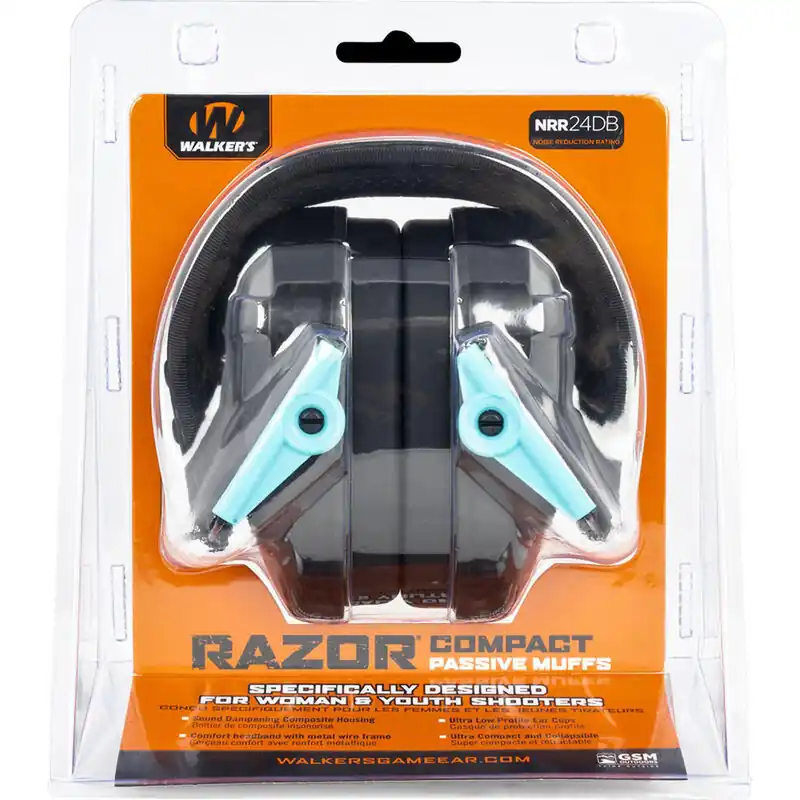 Walkers Razor Slim Passive Earmuffs Compact Hearing Protection Women/Youth Size Teal