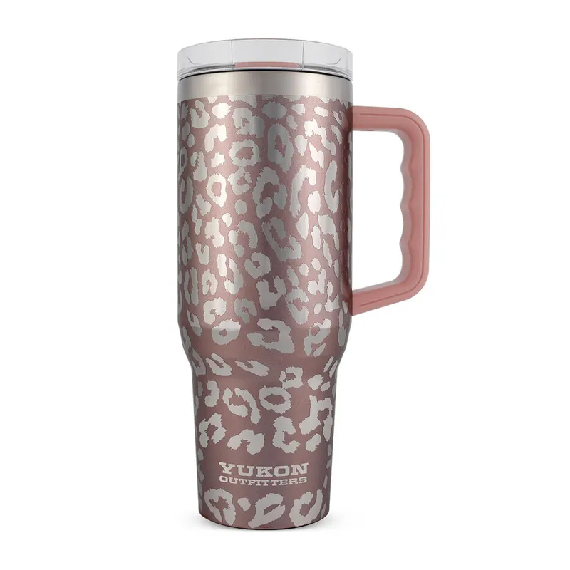YUKON 40 Oz Tumbler Handle Rose Gold Leopard