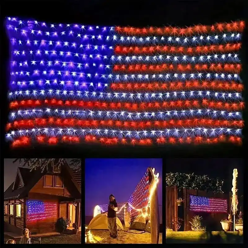 Online Flag Store 6.5ft x 3.3ft American Flag Net Light - 420 Red, White & Blue LEDs - IP65 Waterproof Rated