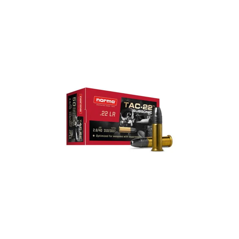NORMA 2425080 Norma Subsonic Tac .22 LR 40gr LRN Ammo 50 Rounds