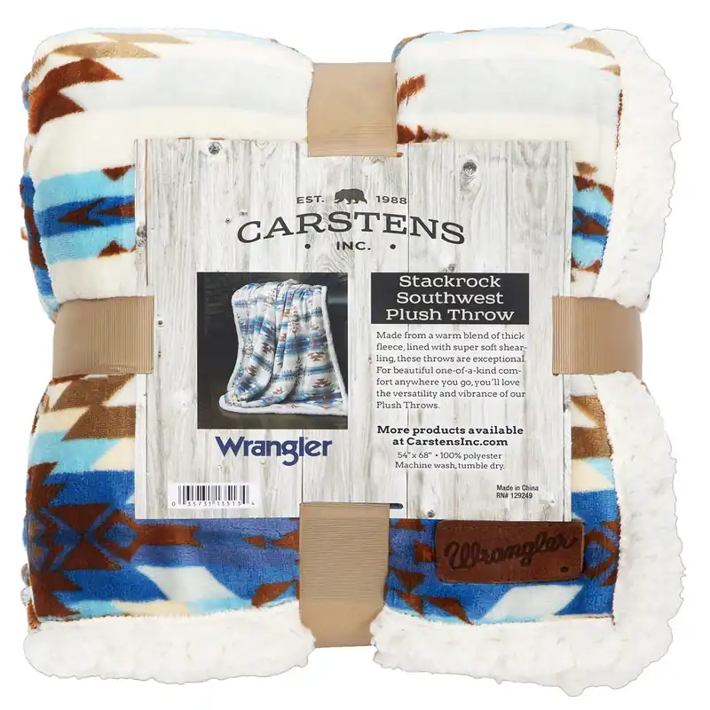 Carstens Wrangler Stack Rock Southwest Plush Sherpa Throw Blanket