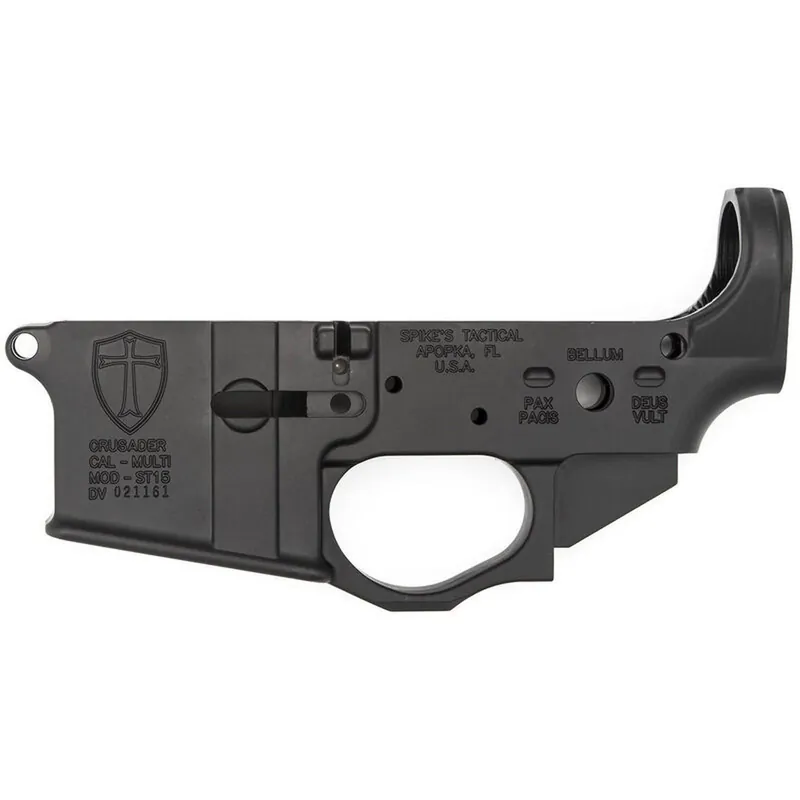 Spikes Tactical AR-15 Forged Stripped Lower Receiver Multi Caliber Forged Tactical Crusader Non-Color Filled Aluminum Black STLS022