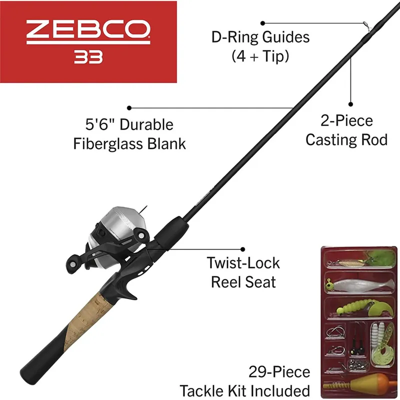 Zebco 33 5 Ft. 6 In. Z-Glass Fishing Rod & Spincast Reel with Tackle Wallet