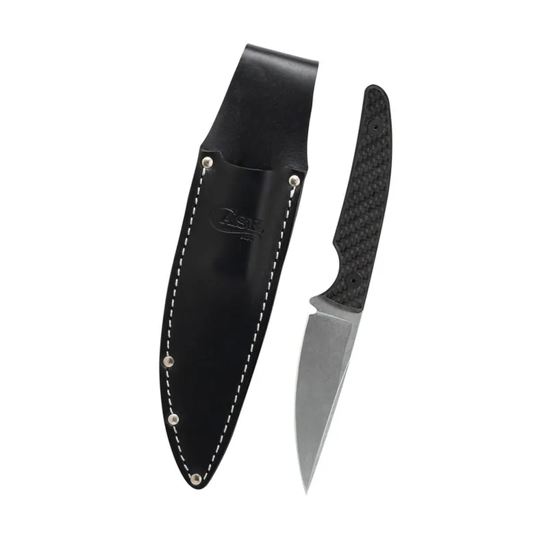 Case Black Carbon Fiber Weave CT2 Hunter w/ Embellished Leather Sheath