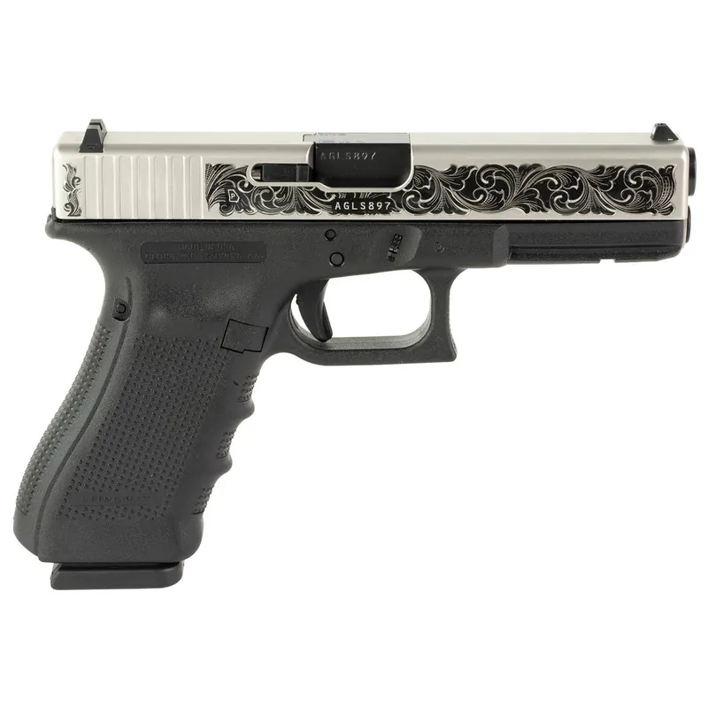 Glock 17 Gen4 Engraved Stainless Steel 9MM 4.49" Barrel 17-Rnd