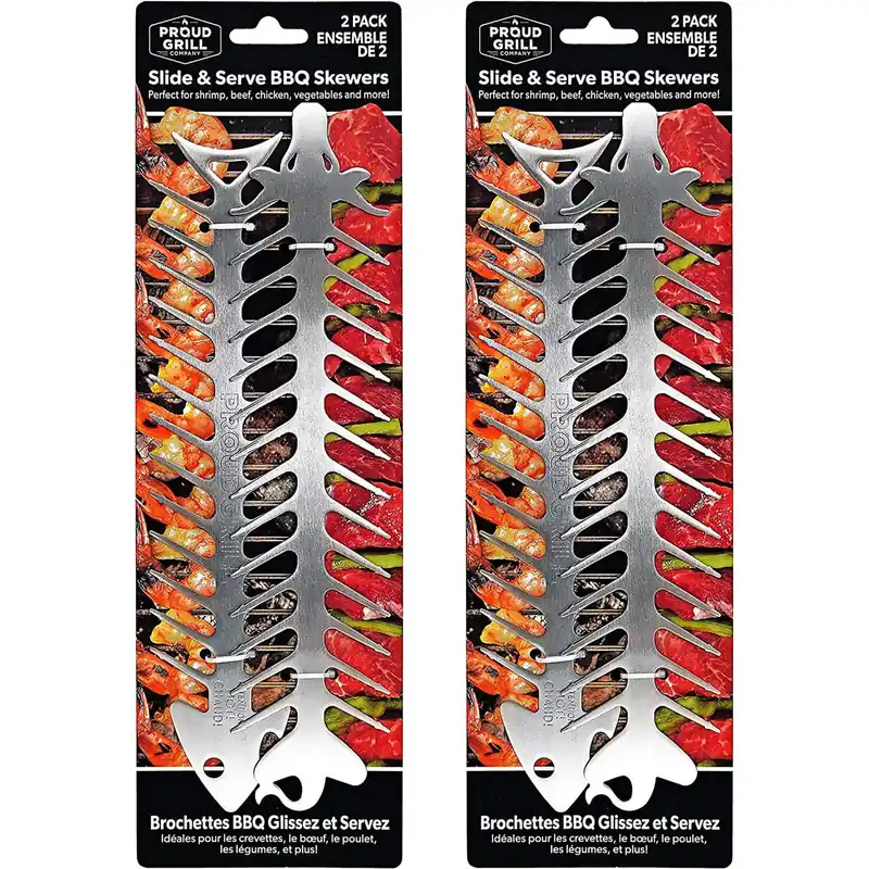 PROUD GRILL BBQ Skewer, 15.2 in OAL, Stainless Steel Head