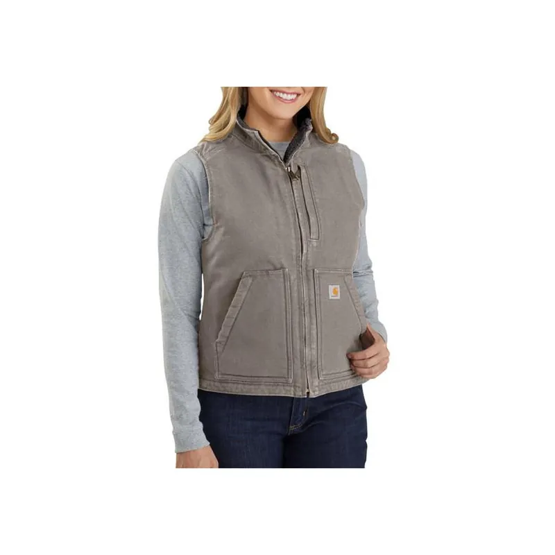 Carhartt Womens Relaxed Fit Washed Duck Sherpa-Lined Mock Neck Vests