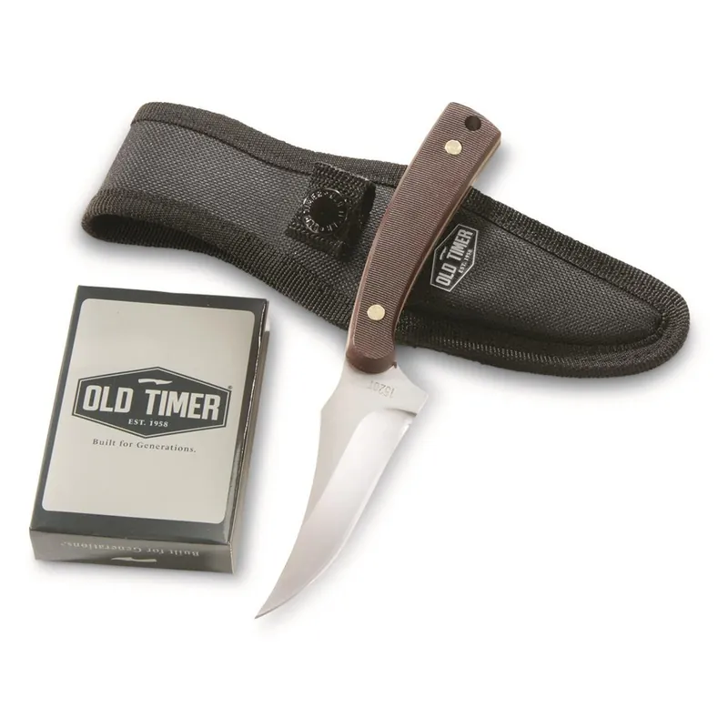 Old Timer Sharpfinger Fixed 3.25" Blade Knife and Deck of Cards Combo