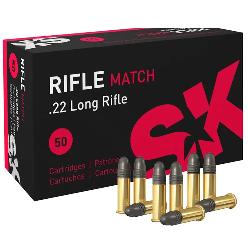 SK Rifle Match .22 Long Rifle 40 grain Lead Round Nose Brass Cased Rimfire Ammunition 50 Rounds