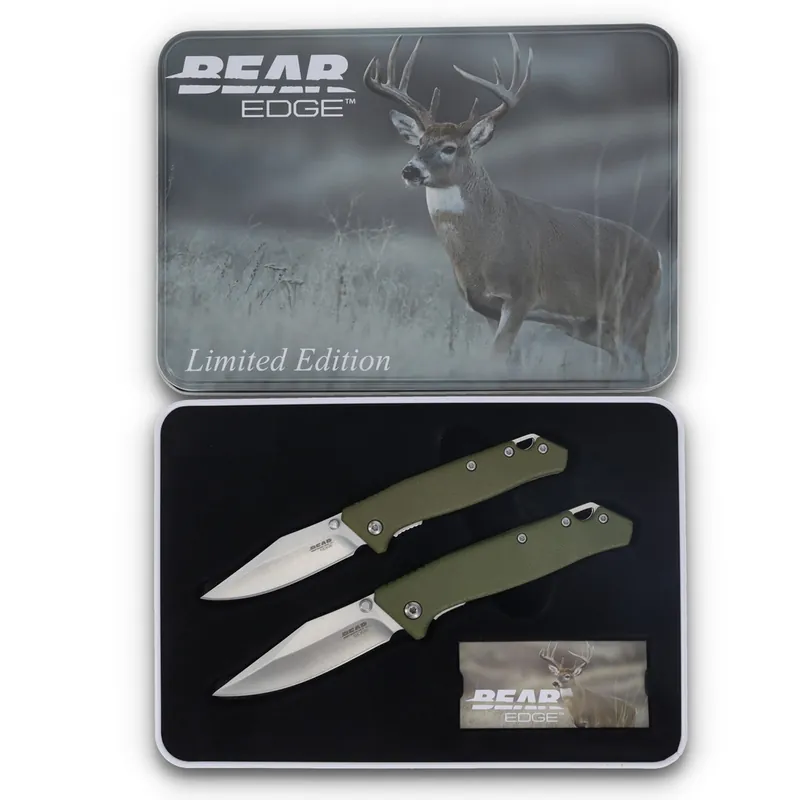 Bear & Son Bear Edge 2 pc Green Handle Holiday Tin Folding 2.75", 2.5"
