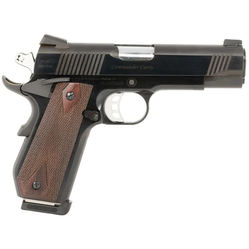 Tyler Gun Works TGWCMBL45 Custom 1911 Commander 45 ACP 7+1 4.25" Stainless Match Grade Barrel, Blued Serrated Steel Slide, Blued Steel Frame w/Beavertail, Walnut Grip